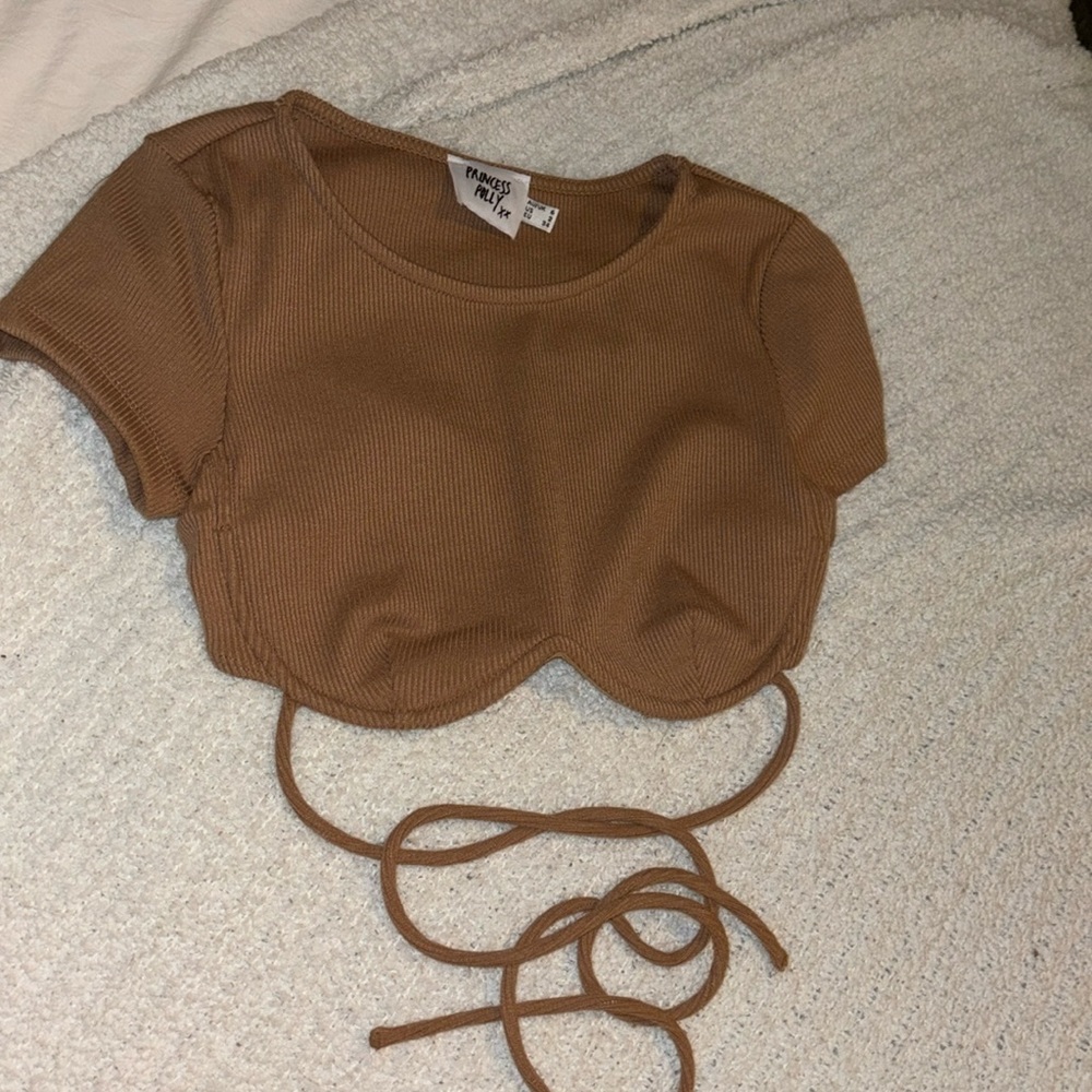 princess polly cropped brown tie top with underwire